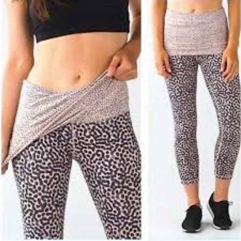 Lululemon Wunder Under So We Dance Leopard Print Leggings Foldover Waistband